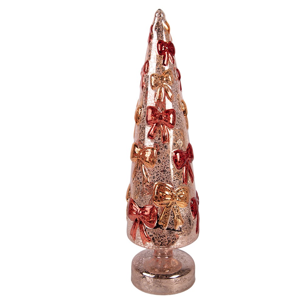 Skleněný LED vánoční stromek s mašlemi – Ø 10*37 cm / 3×AA cm