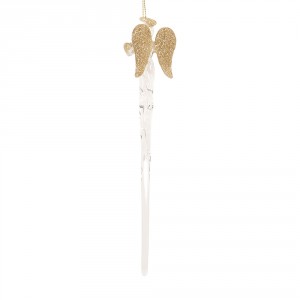 Elegantní skleněná vánoční ozdoba rampouch s dekorem andílka – 5*4*20 cm