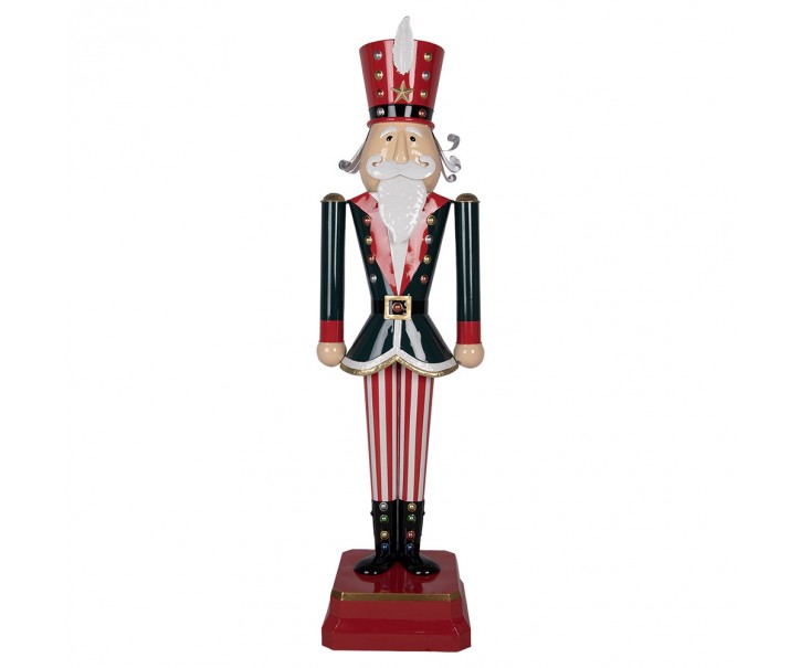 Kovová dekorace Louskáček Nutcracker v červeno - zeleném – 37*31*134 cm Clayre & Eef