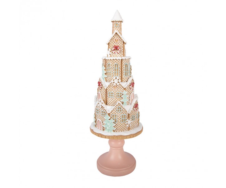 Vánoční dekorace věž z domků ve tvaru stromku Gingerbread – Ø 14*40 cm Clayre & Eef
