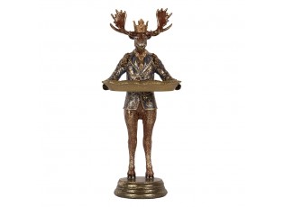 Dekorativní figurka jelen hnědý se zlatou patinou a podnosem – 16*15*36 cm