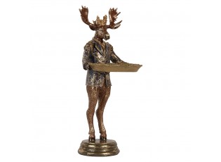 Dekorativní figurka jelen hnědý se zlatou patinou a podnosem – 16*15*36 cm