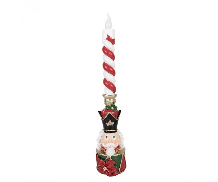 Svícen se svíčkou červený louskáček Nutcracker – 9*10*45 cm Clayre & Eef