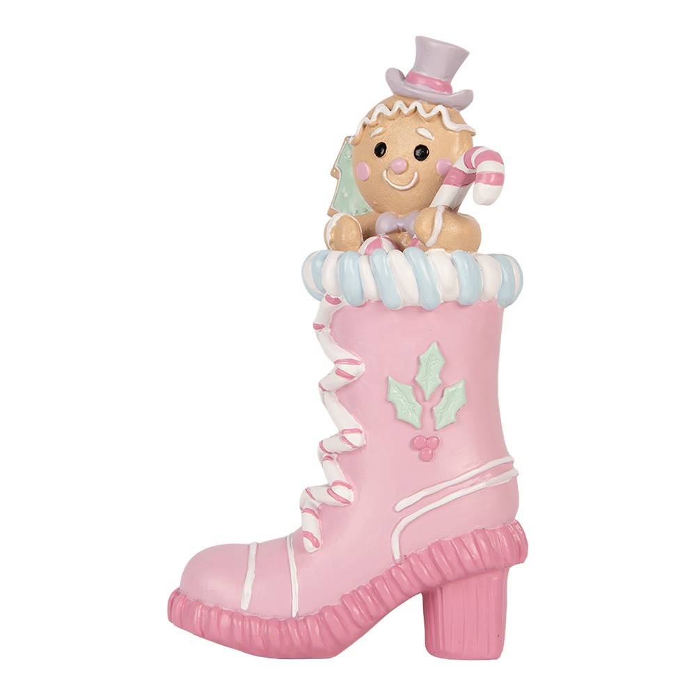 Vánoční dekorace figurka růžová bota s perníčkem Pastel Christmas Chic – 13*9*22 cm