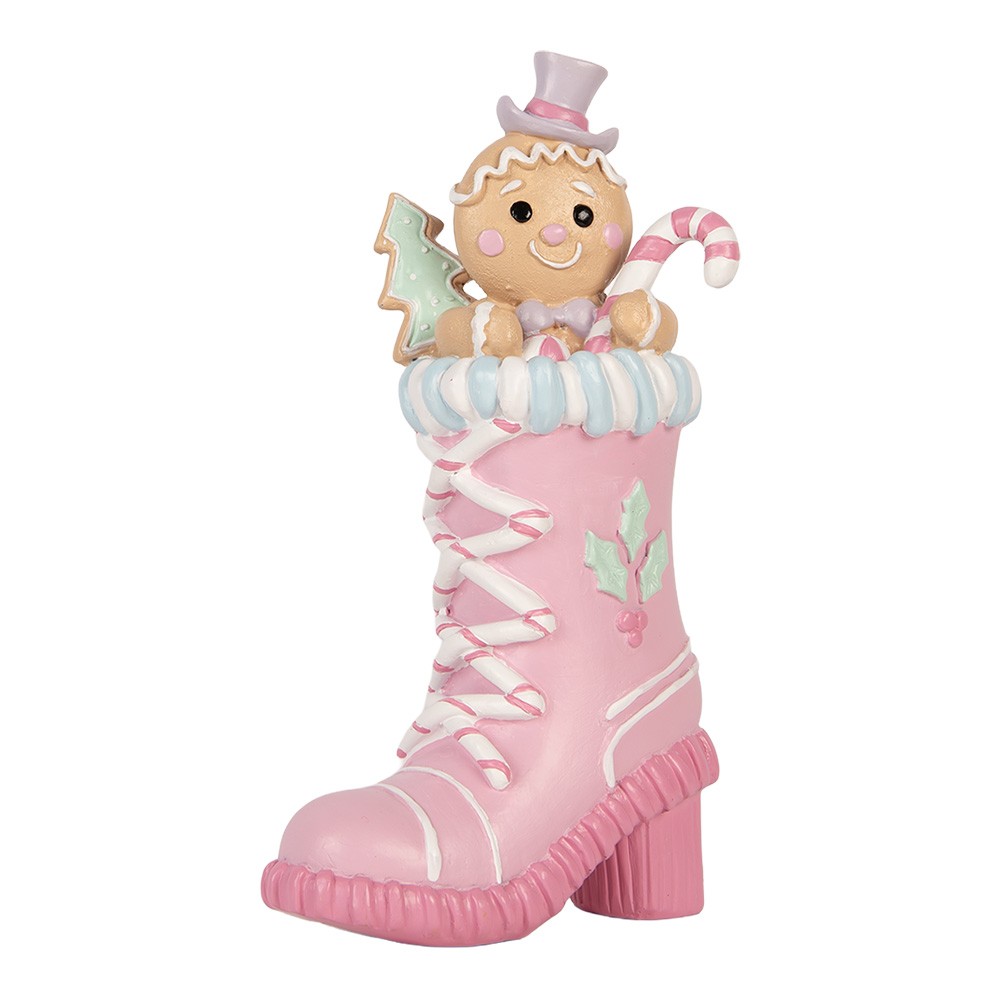 Vánoční dekorace figurka růžová bota s perníčkem Pastel Christmas Chic – 13*9*22 cm