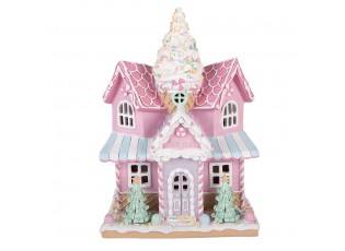 Růžový svítící LED domek Pastel Christmas Chic - 21*14*28 cm / 2*AAA