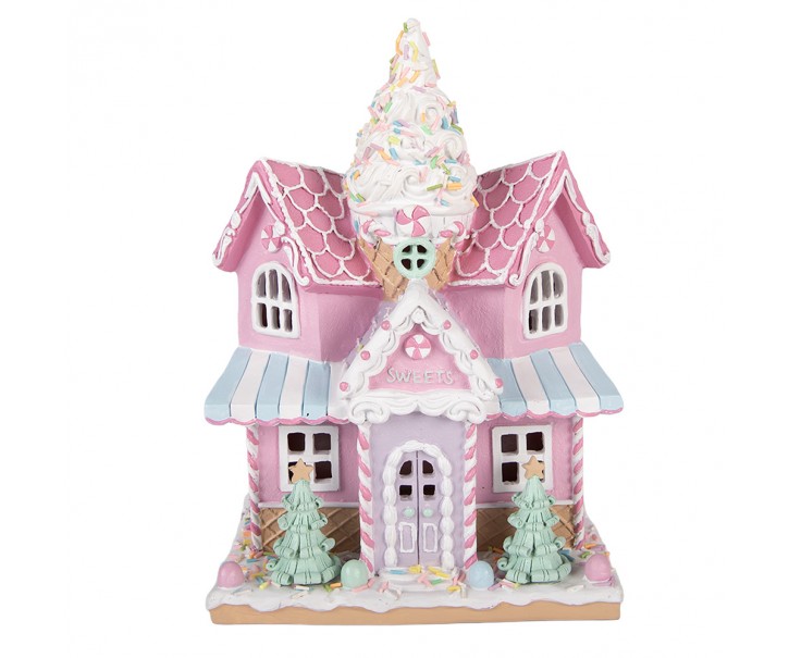 Ružový svietiaci LED domček Pastel Christmas Chic - 21*14*28 cm / 2*AAA Clayre & Eef