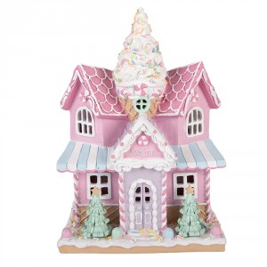 Ružový svietiaci LED domček Pastel Christmas Chic - 21*14*28 cm / 2*AAA