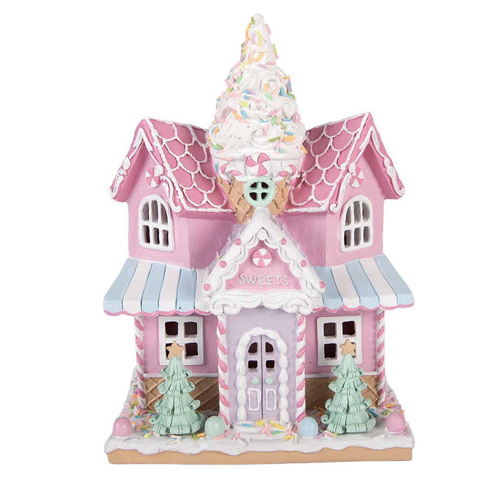 Ružový svietiaci LED domček Pastel Christmas Chic - 21*14*28 cm / 2*AAA