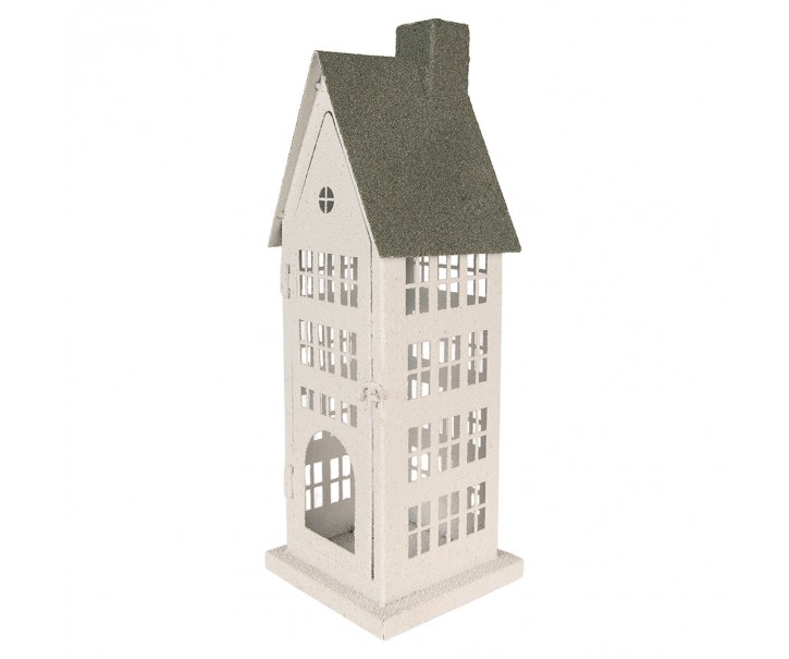 Veliký kovový svícen domek s pískovým povrchem Raw Sand – 21*14*58 cm Clayre & Eef