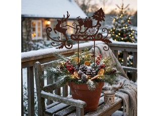 Kovový rustikální zápich se sobem a vánočními sáněmi Sled Rust - 19*1*45 cm