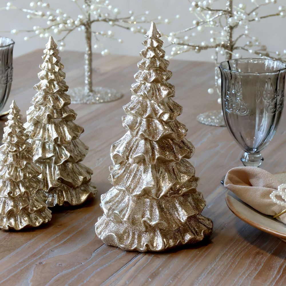 Elegantní vánoční champagne stromek se třpytkami Glitt Forest L - 13*25 cm