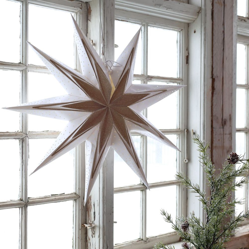Závěsná champagne papírová zdobená hvězda Vintage Paper Star Glitt - 60 cm