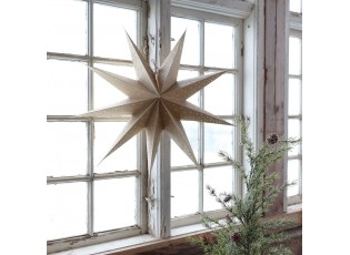 Závěsná champagne papírová zdobená hvězda Vintage Paper Star Glitt - 60 cm