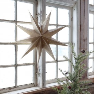 Závěsná champagne papírová zdobená hvězda Vintage Paper Star Glitt - 60 cm
