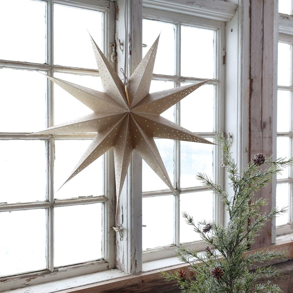 Závěsná champagne papírová zdobená hvězda Vintage Paper Star Glitt - 60 cm