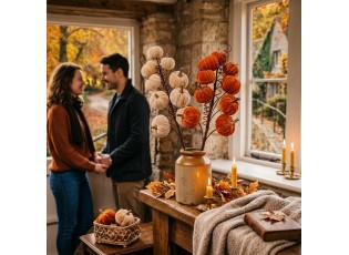 Dekorační větvička se sametovými dýněmi Pumpkin Velvet - 6*4*56 cm