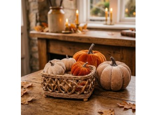 Béžová dekorační sametová dýně Pumpkin Velvet - Ø 6 cm