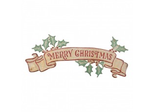 Nástěnná kovová cedule Merry Christmas s cesmínou - 60*1*25 cm