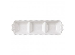 Bílá porcelánová mistička s perličkovým okrajem a motýlky Butterfly - 25*7*3 cm