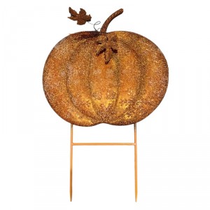 Rustikální zahradní oranžový zápich dýně Pumpkin Rust - 48*3*72 cm