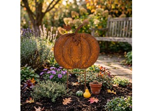 Rustikální zahradní oranžový zápich dýně Pumpkin Rust - 48*3*72 cm