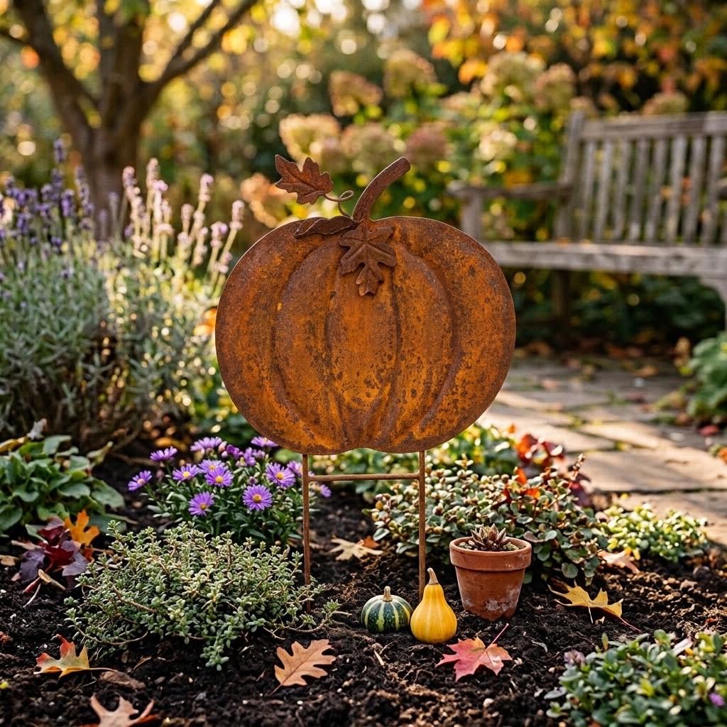 Rustikální zahradní oranžový zápich dýně Pumpkin Rust - 48*3*72 cm