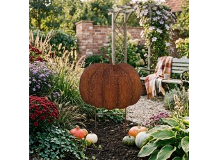 Velký kovový zahradní zápich dýně Pumpkin Rust - 77*3*93 cm