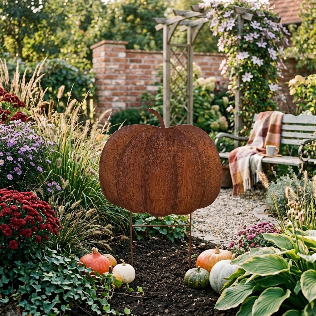 Velký kovový zahradní zápich dýně Pumpkin Rust - 77*3*93 cm