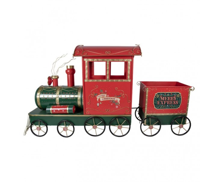 Červená kovová dekorace vláček Merry Express - 280*75*135 cm Clayre & Eef