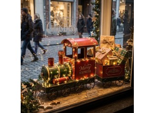 Velká červená kovová vánoční dekorace vlak Merry Express - 280*75*135 cm