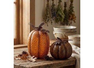 Hnědá antik kovová dekorace dýně Pumpkin Rust - Ø 17*16 cm
