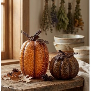 Hnědá antik kovová dekorace dýně Pumpkin Rust - Ø 17*16 cm
