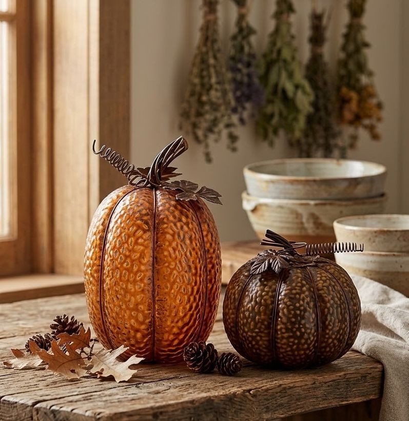 Hnědá antik kovová dekorace dýně Pumpkin Rust - Ø 17*16 cm