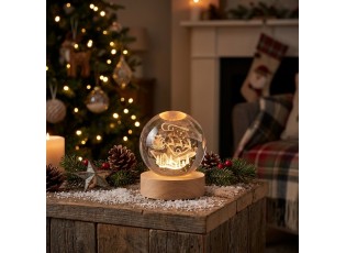 LED stolní lampička na dřevěném podstavci - sobí spřežení - Ø 6 cm / USB