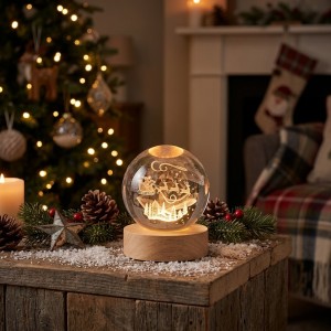 LED stolní lampička na dřevěném podstavci - sobí spřežení - Ø 6 cm / USB
