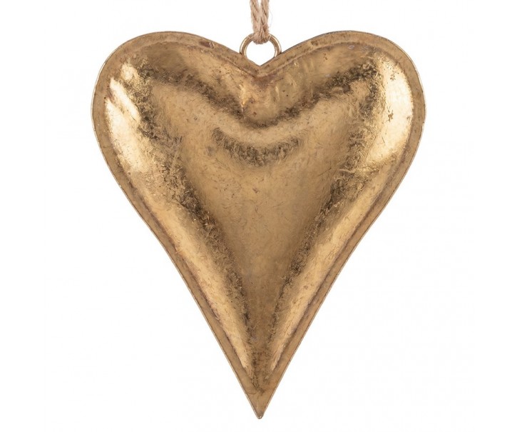 Zlatá antik kovová závěsná dekorace srdce Heart Antique L - 22*4*19 cm Clayre & Eef