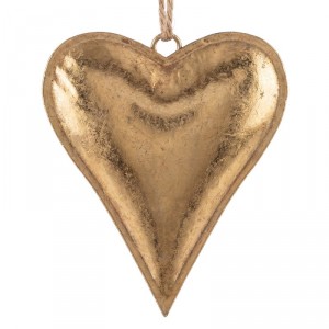 Zlatá antik kovová závěsná dekorace srdce Heart Antique M - 19*3*16 cm
