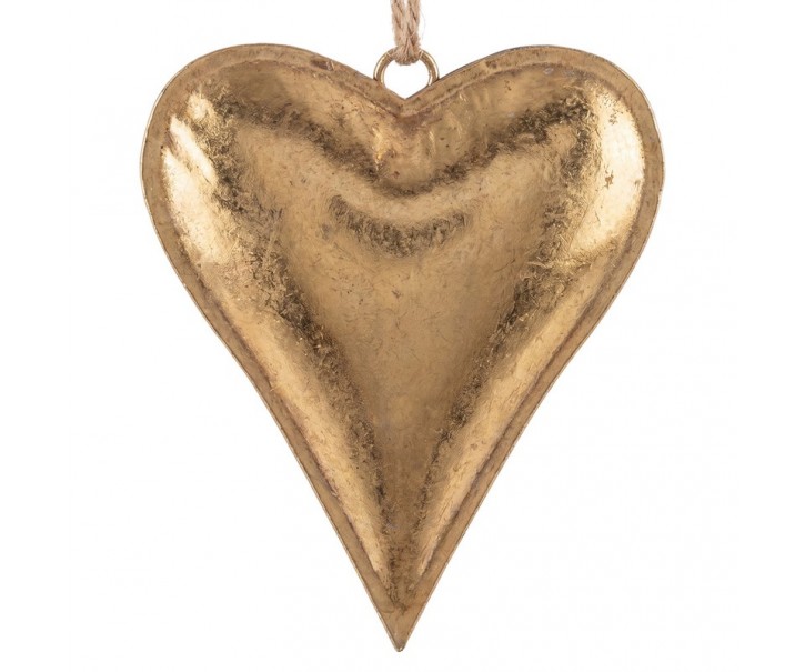 Zlatá antik kovová závěsná dekorace srdce Heart Antique S - 15*3*12 cm Clayre & Eef
