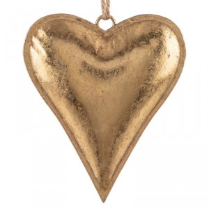 Zlatá antik kovová závěsná dekorace srdce Heart Antique S - 15*3*12 cm