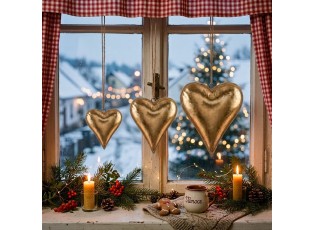 Zlatá antik kovová závěsná dekorace srdce Heart Antique L - 22*4*19 cm
