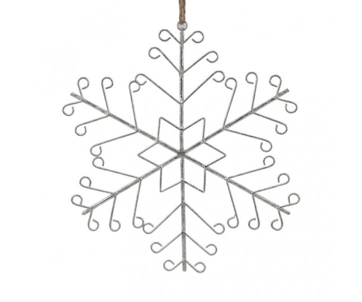 Stříbrná antik veliká kovová závěsná vločka Snowflake - 43*1*48 cm Clayre & Eef