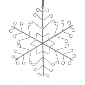 Stříbrná antik veliká kovová závěsná vločka Snowflake - 43*1*48 cm