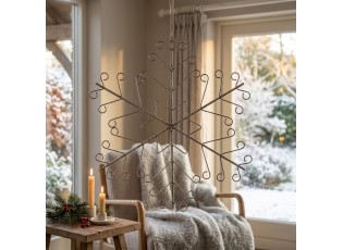 Stříbrná antik veliká kovová závěsná vločka Snowflake - 43*1*48 cm