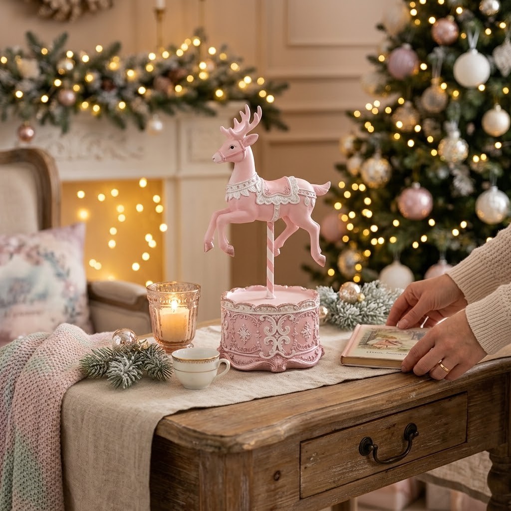 Vánoční dekorace cirkusový jelen Pastel Christmas Chic - 17*14*29 cm / 2*AAA