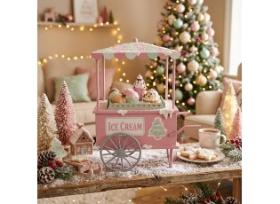 Vánoční dekorace retro zmrzlinový vozík Pastel Christmas Chic - 34*18*38 cm