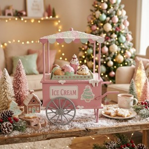 Vánoční dekorace retro zmrzlinový vozík Pastel Christmas Chic - 34*18*38 cm
