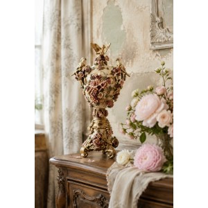 Luxusní dekorační dóza s květy a ptáčky Vintage Chic - 20*14*35 cm