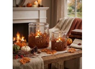 Rezavý rustikální svícen s dýněmi Pumpkin Rust M - Ø 13*12 cm