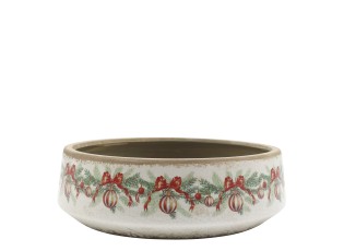 Béžová keramická mísa s vánočními ozdobami Holly Christmas – Ø30×10 cm